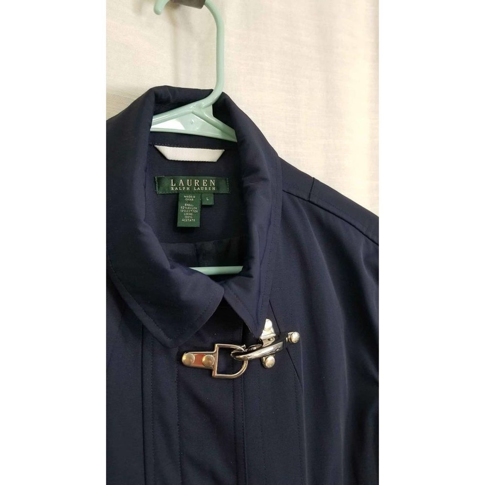 New! Lauren Ralph Lauren Navy Nylon Silver Clasp Jacket Size Large. - Picture 2 of 7